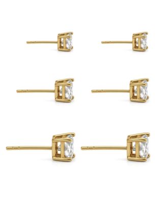 3-Pc. Set Silver Plated Square Cubic Zirconia Stud Earrings