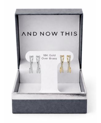 Clear Crystal Criss Cross Hoop Set in Silver Plate and Gold Plate