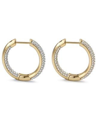 High Polished Hinged Crystal Pave Hoop Earring, Gold Plate and Silver Plate