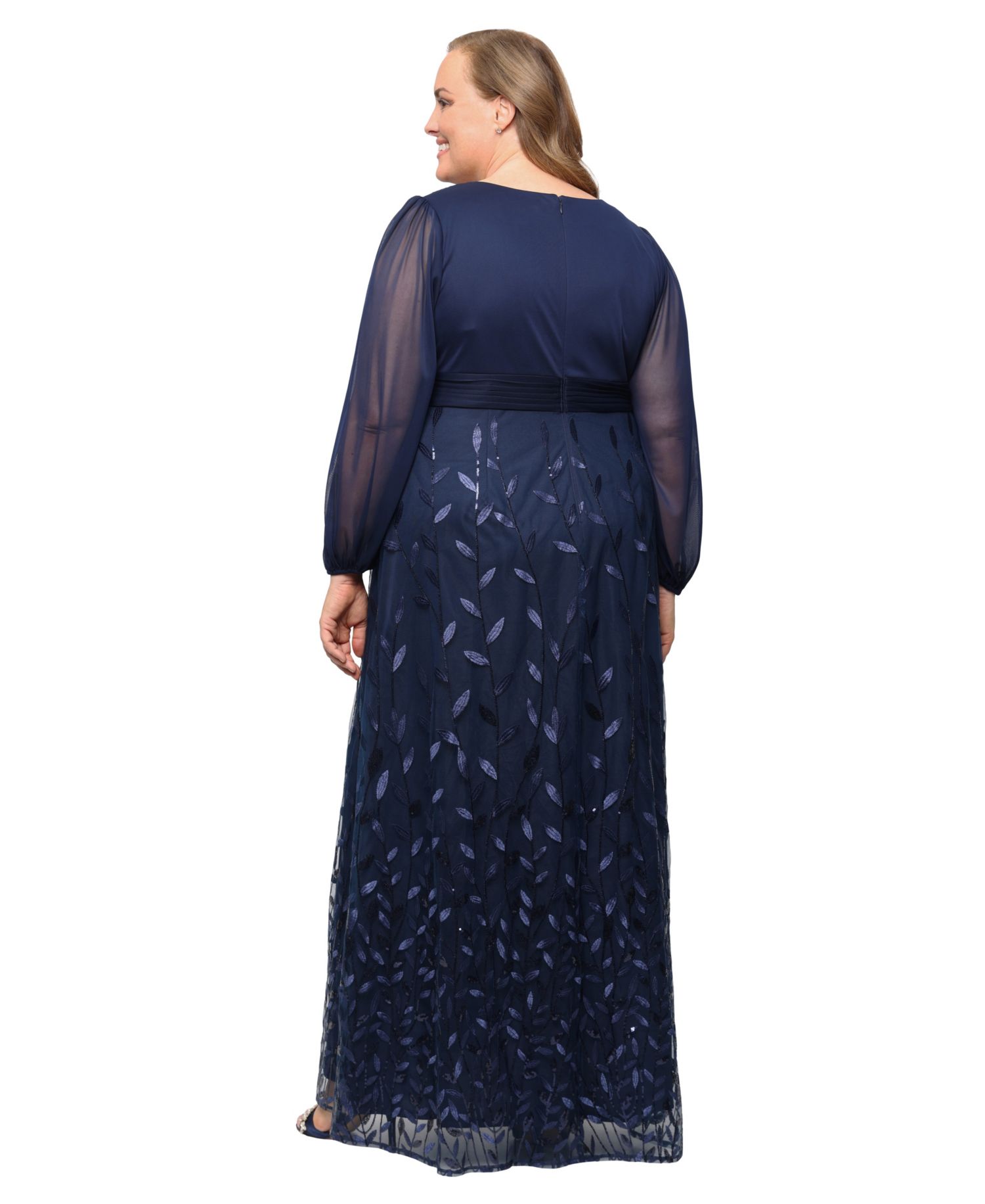 Plus Size V-Neck Embroidered Ball Gown