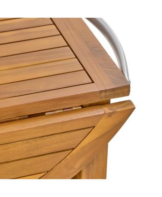 Acacia Wood Bar Cart Foldable Top and Trays, Rolling Patio Server