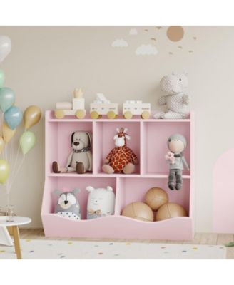 Kids Toy Shelf with 5 Compartments, Mobile Bookcase with Wheels, Multi-Use Organizer for Children's Room, Playroom