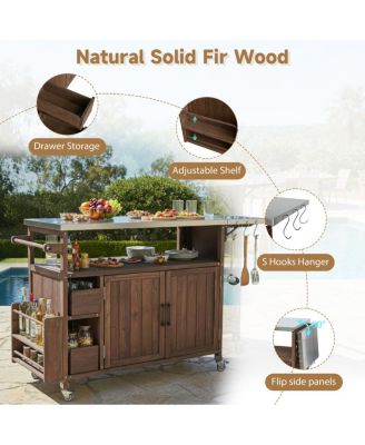 Farmhouse Rolling Outdoor Kitchen Cart Stainless Top
