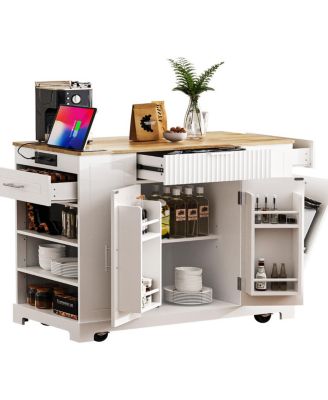 Rolling Kitchen Island Trash, Power, Storage