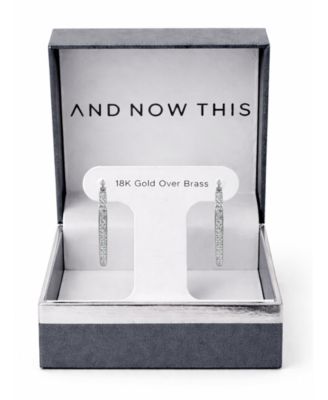 Crystal Tapered Hoop Earrings in Silver-Plate, 1.2"