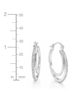 Crystal Double Hoop Earrings in Silver-Plate, 1.2"