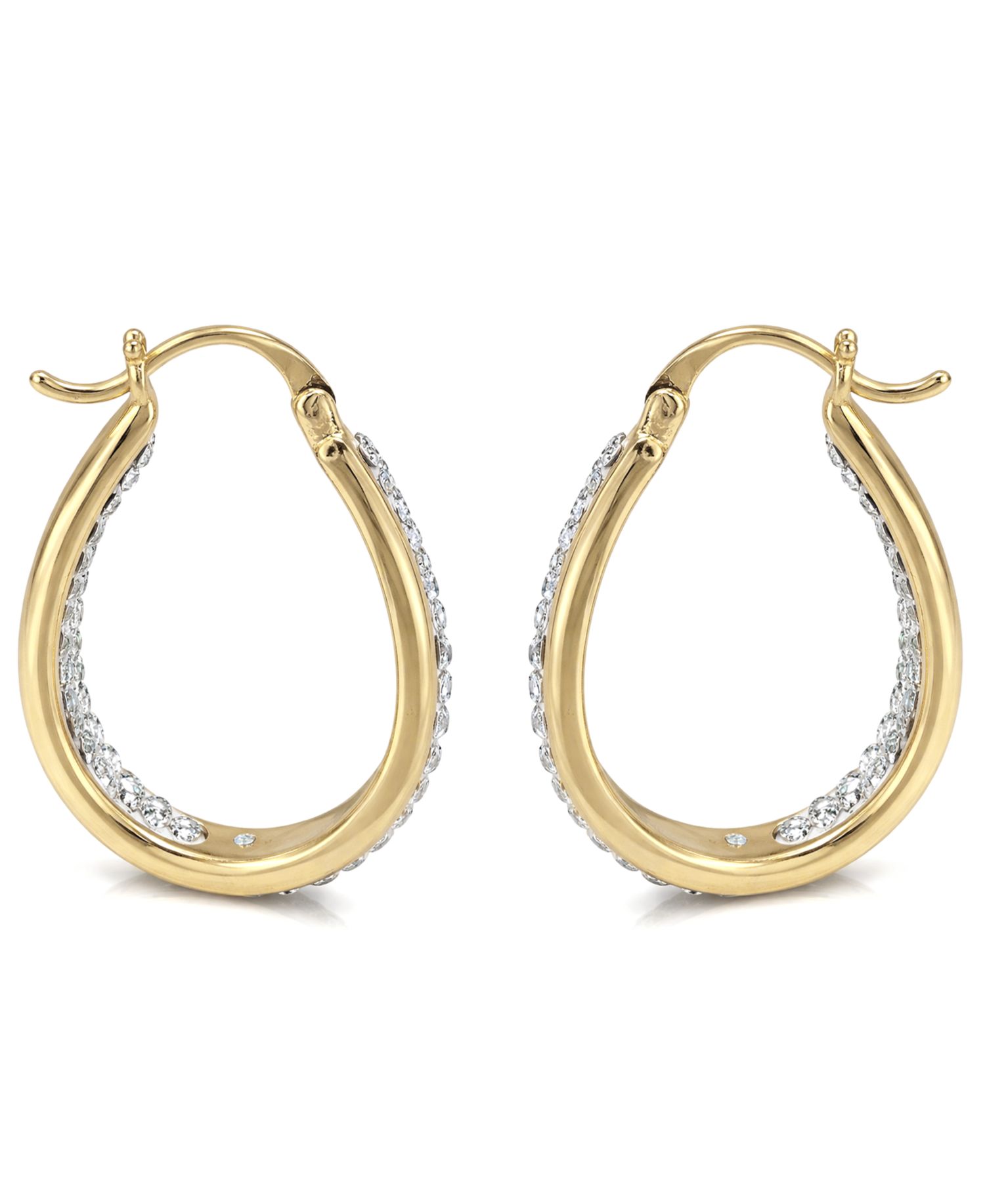 Crystal In & Out Teardrop Hoop Earrings in Silver Plate, Gold-Plate or Rose Gold Plate