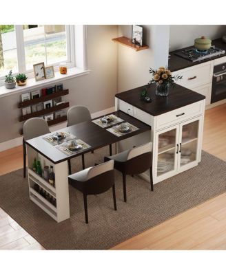 Extendable Kitchen Island with Storage and Power Outlet