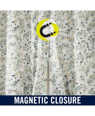 Maureen Painted Botanical Magnetic Closure Blackout Grommet Curtain Panel Pair
