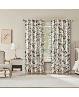 Claudette Vintage Floral Magnetic Closure Blackout Back Tab Curtain Panel Pair