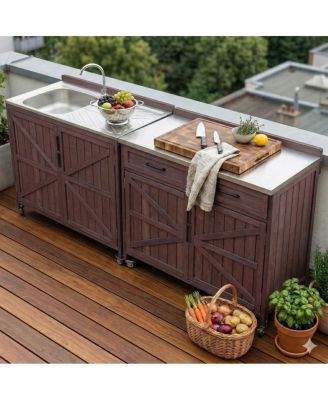  Outdoor Kitchen Island Stainless Top, Drawer, Shelves, Wheels