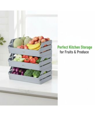 Stackable Wooden Potato Onion Storage Bins Produce Basket with Handles Kitchen Pantry Counter Organization