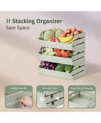 Stackable Wooden Potato Onion Storage Bins Produce Basket with Handles Kitchen Pantry Counter Organization