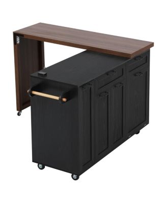  Kitchen Island Extendable Table and Trash Storage