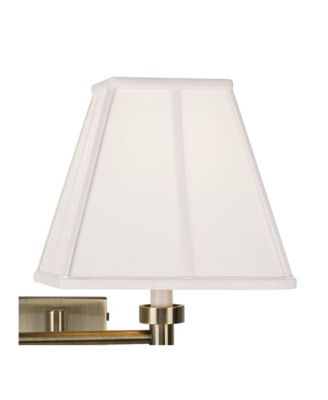 Swing Arm Wall Lamp Antique Brass Plug-In Light Fixture Ivory Fabric Square Shade Bedroom Bedside Reading