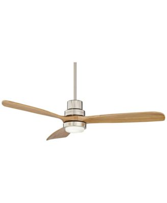 52" Delta-Wing DC Modern 3 Blade Indoor Ceiling Fan with LED Light Remote Control Brushed Nickel Natural Solid Wood for Living Room Kitchen