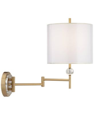 Kohle Modern Swing Arm Wall Lamps Set of 2 Polished Brass Plug-In Light Fixture White Drum Shade for Bedroom