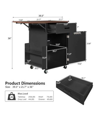  Farmhouse Kitchen Island Drop Leaf, Storage