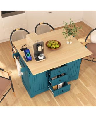  Rolling Kitchen Island  Drop Leaf, Power Outlet, Storage