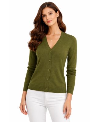 Women's Merino Wool Light Weight Cardigan Ultra Soft Fine Gauge V Neck Sweaters