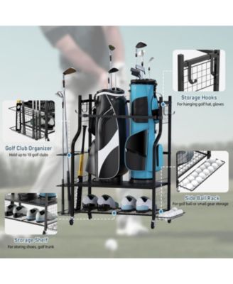 Golf Bag Storage Rack with Wheels - All-in-One Golf Organizer for Bags, Clubs, Shoes and Balls