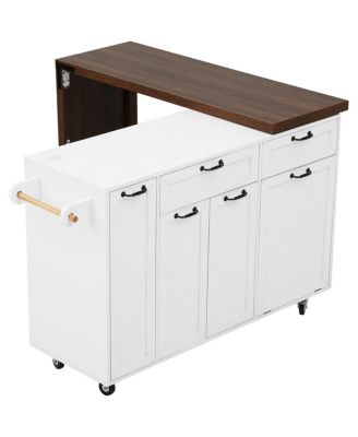  Kitchen Island Extendable Table and Trash Storage