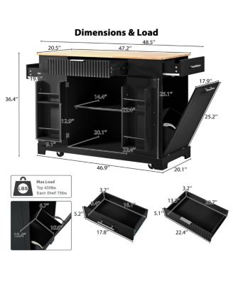  Rolling Kitchen Island Trash, Power, Storage