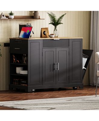  Rolling Kitchen Island Trash, Power, Storage