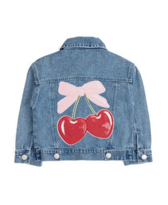 Little Girls Cherry Sequin Patch Denim Jacket