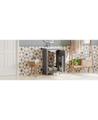 20" Small Bathroom Vanity with Ceramic Basin, Bathroom Storage Cabinet with Soft-Close Door