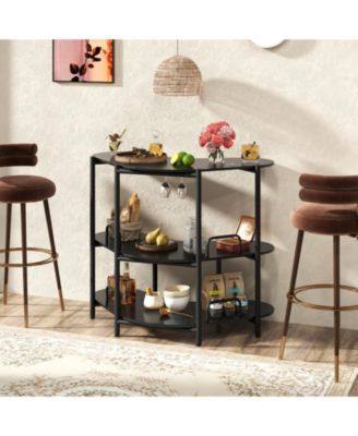 3-Tier Liquor Bar Table with Stemware Racks and Storage Shelves