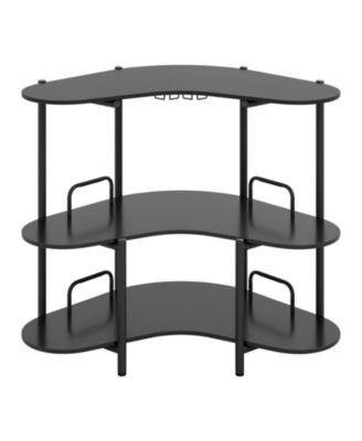 3-Tier Liquor Bar Table with Stemware Racks and Storage Shelves
