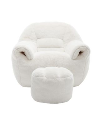 Comfy Bean Bag Sofa with Back Support and Footstool, Faux Fur Bean Bag Chair, Stuffed Floor Sofa