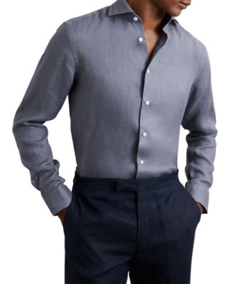 Men's Linen Cutaway Collar Regular Fit Shirt
