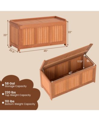58-Gallon 3-in-1 Patio Solid Wood Deck Box with Flip-Top Lid
