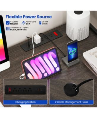 L-Shaped Reversible Gaming Desk with LED Lights, Power Outlets, Monitor Stand and Hutch