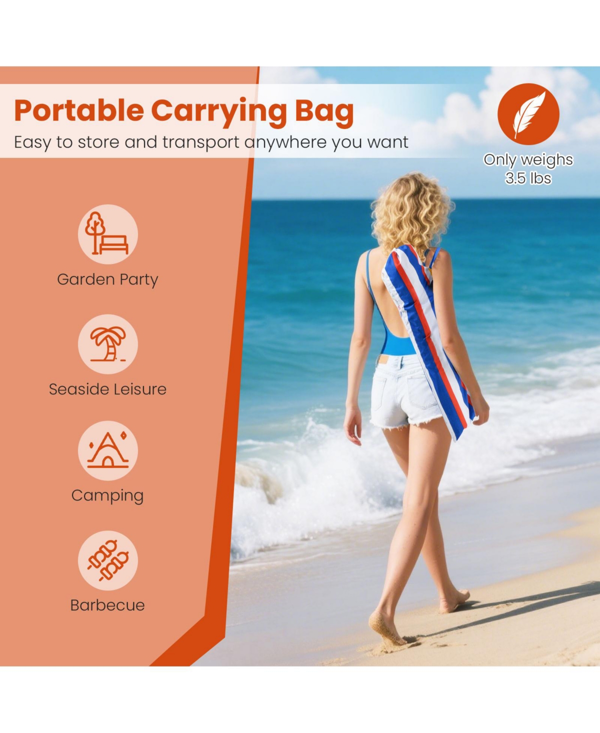 Slickblue 6.5' Beach Umbrella with Upf 50+ Sun Protection and Push Button Tilt