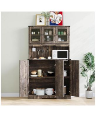 Farmhouse Kitchen Pantry Cabinet Hutch with Shelves and Doors