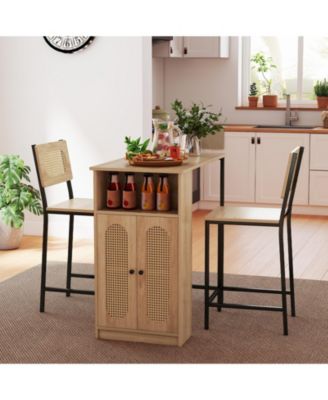 3 PCS Bar Table and Chairs Set w/ 2 Bar Stools and Storage Shelves Backrests