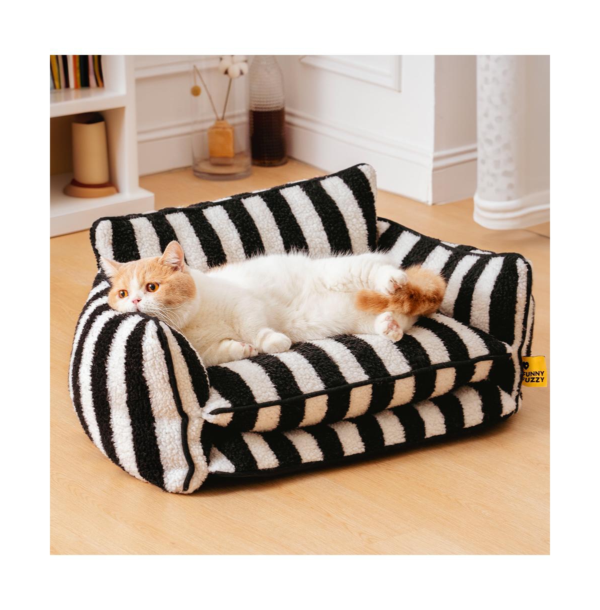 FunnyFuzzy Striped Faux Lambswool Double Layer Pet Sofa Bed