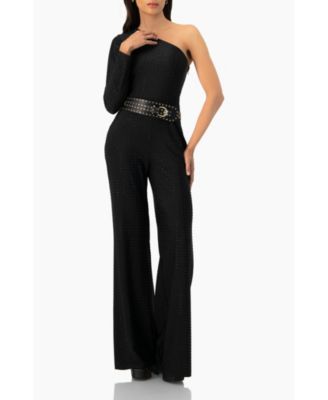 Women's Wide-Leg Textured Jumpsuit with One Long Sleeve