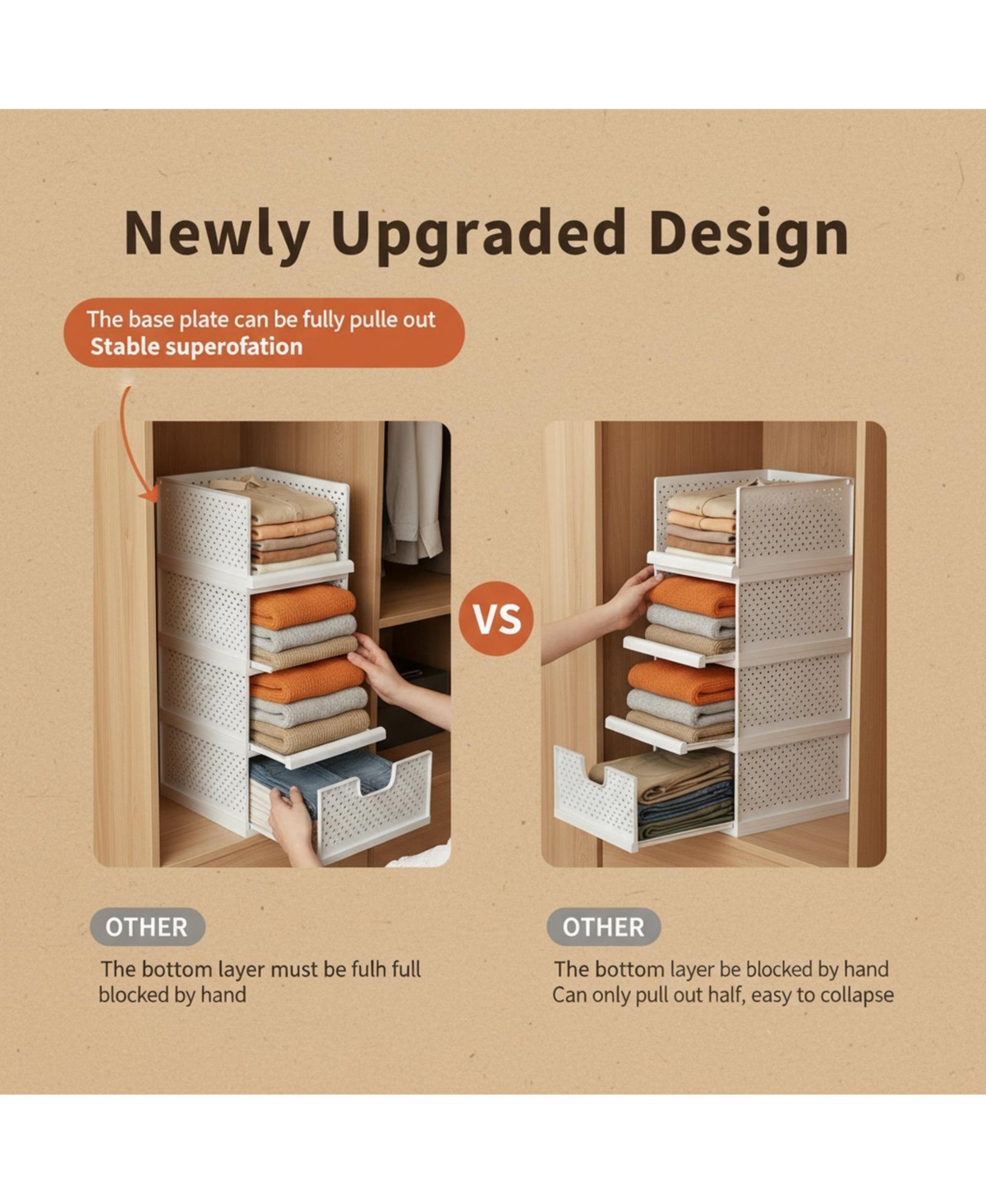 Yigii 3 Pack Stackable Closet Organizers Plastic Drawers Space Saving Bins for Wardrobe Pantry Kitchen Bathroom Office