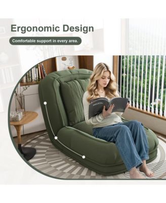 Convertible Corduroy Lazy Sofa Bed, 5-Position Adjustable Folding Lounge Chair, Upholstered Sleeper Seat for Living Room, Reading Room