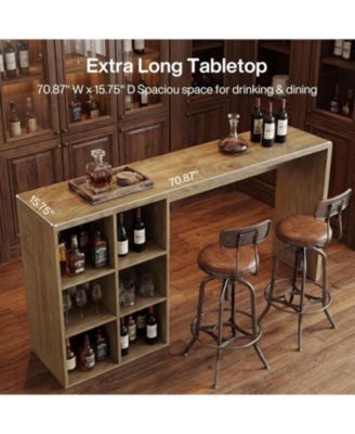 70.9-Inch Bar Table with 6 Cubbies Storage, Narrow Long Counter Height Pub Table, Rectangular Farmhouse High Top Home Bar Unit