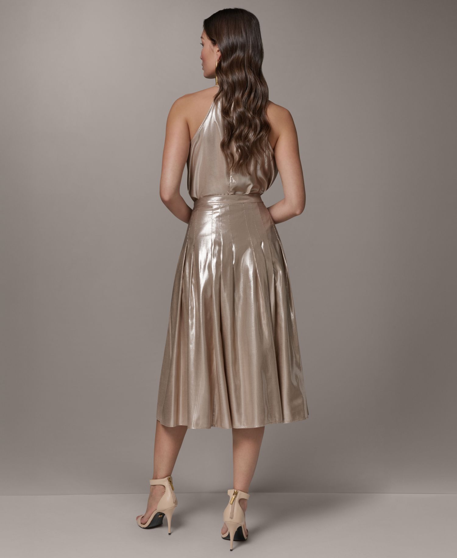 Women's Shine Pleated Metallic Midi Skirt