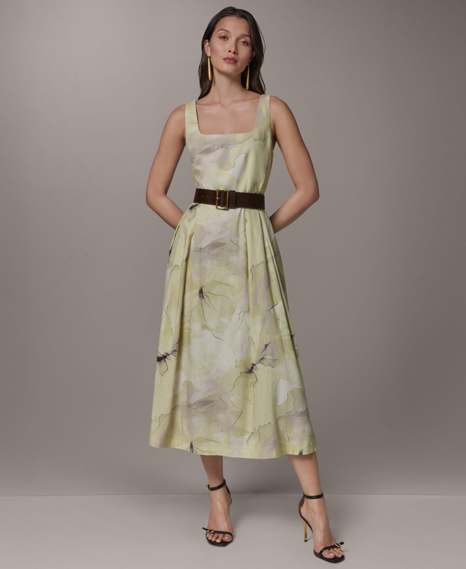 Women's Printed Square Neck Midi Dress