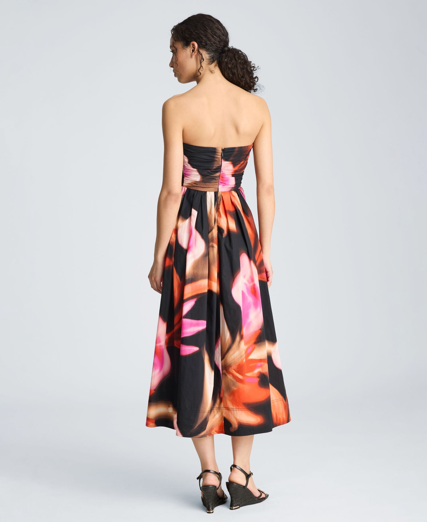 Women's Floral Print Strapless Midi Dress
