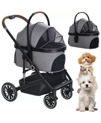  3-in-1 Folding Pet Stroller with Detachable Carrier for Small to Medium Dog and Cat up to 50 lbs, Pet Stroller with Storage Basket, Blue