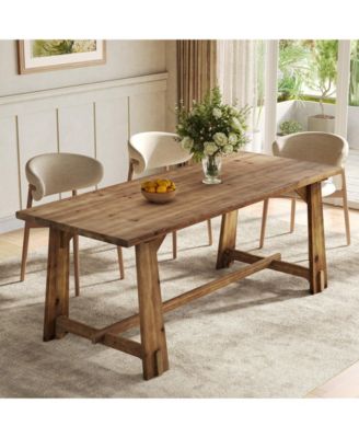 63-Inch Solid Wood Dining Table for 4-6, Farmhouse Rectangular Kitchen Table with Thick Tabletop and Sturdy Legs