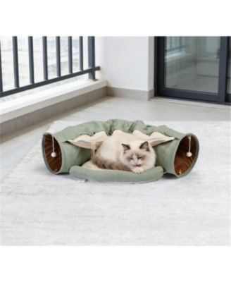  Cat Tunnel Bed with Cushioned Nest and Teasing Balls Zipper Connect Feline Supplies